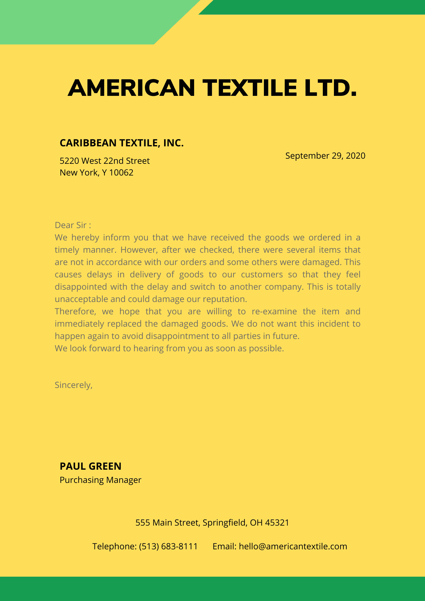 Complaint Letter Samples to Improve Business Operation Englet