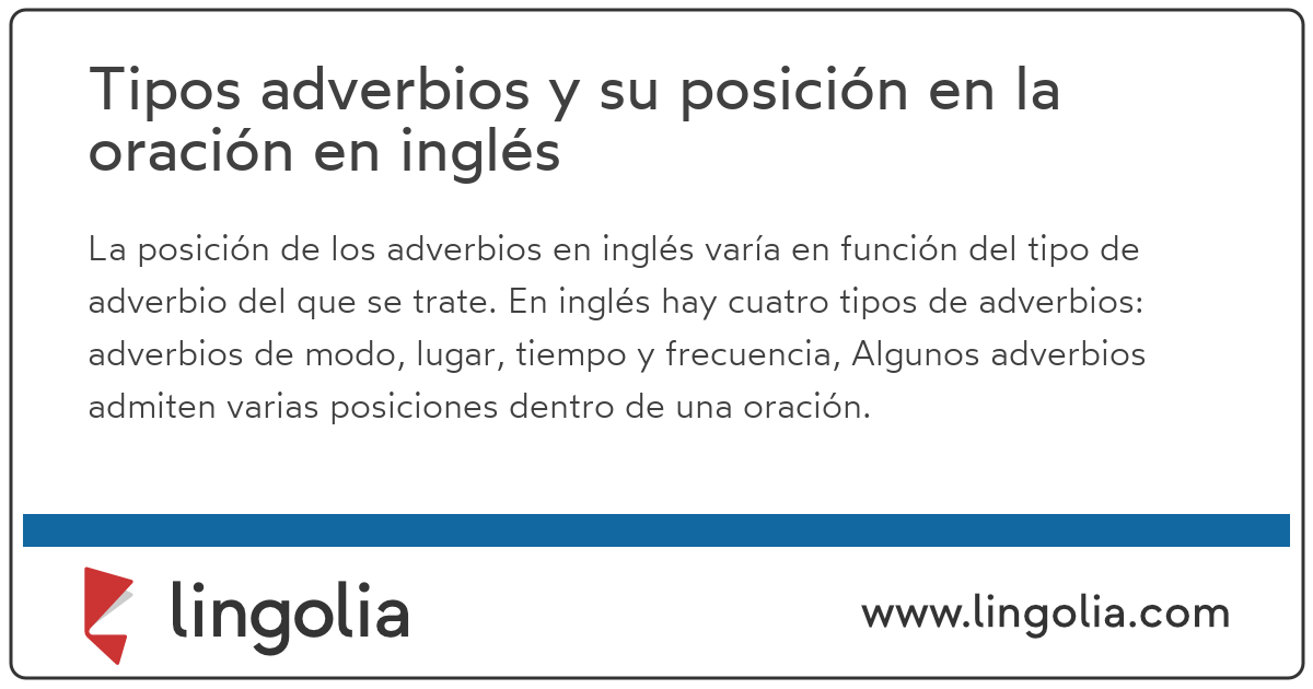 Tipos adverbios y su posición en la oración en inglés