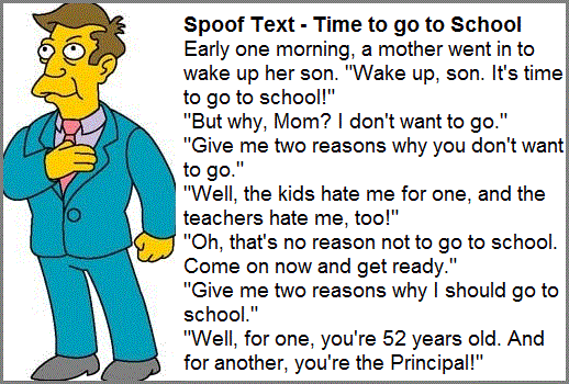 Contoh Spoof Text Pendek – Time to Go to School - English Admin
