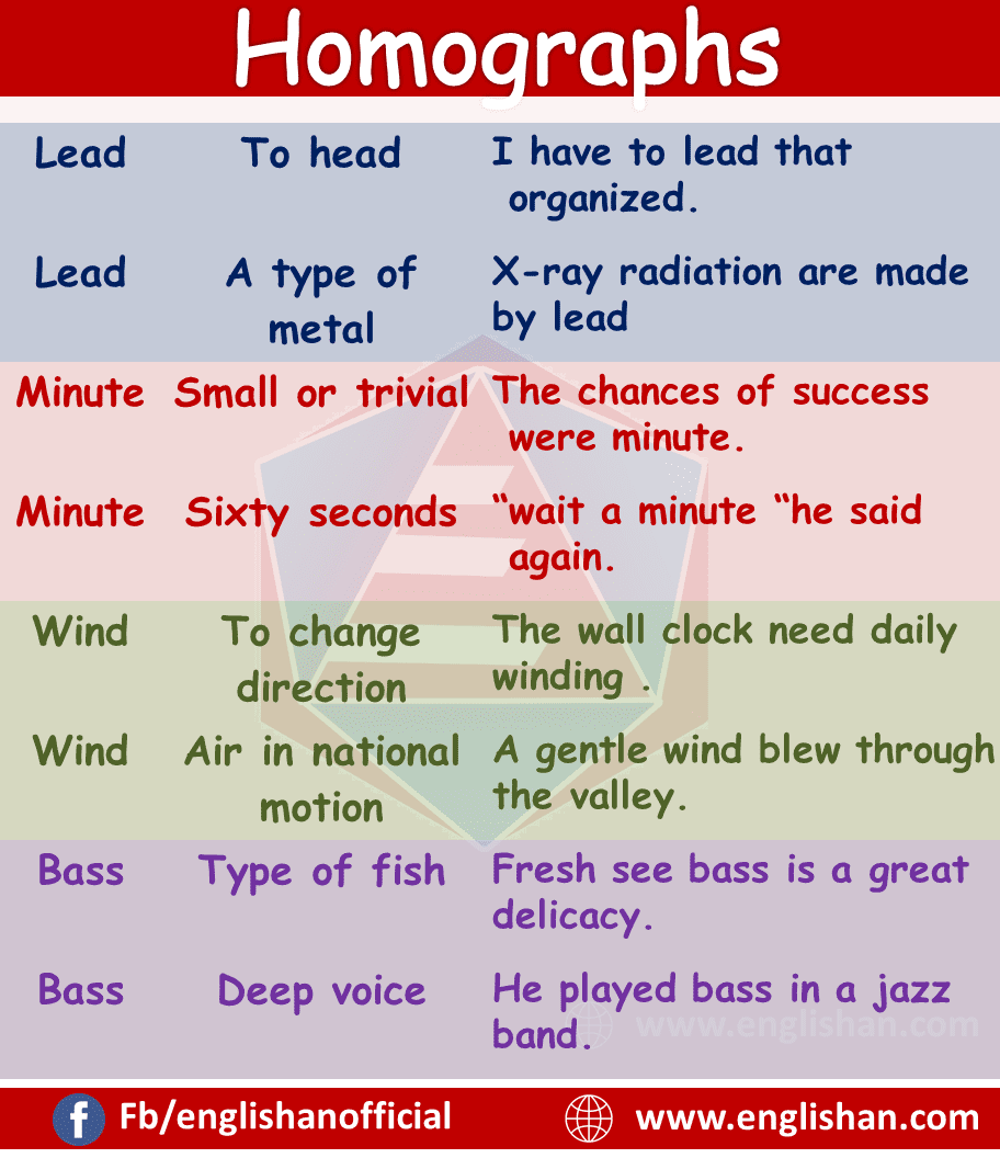 Homonyms, Homophones and Homographs Examples with Flashcards