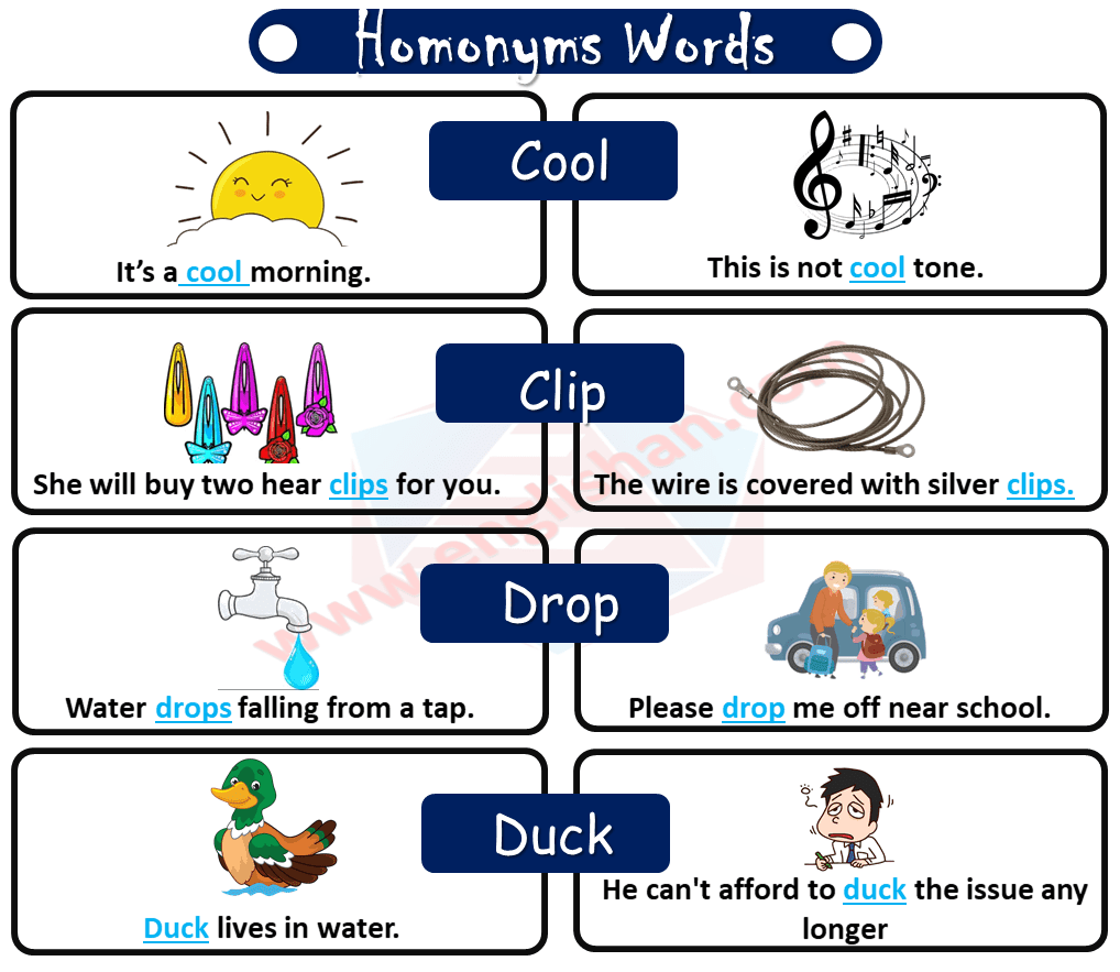 100 Homonym Words List with Sentences Englishan