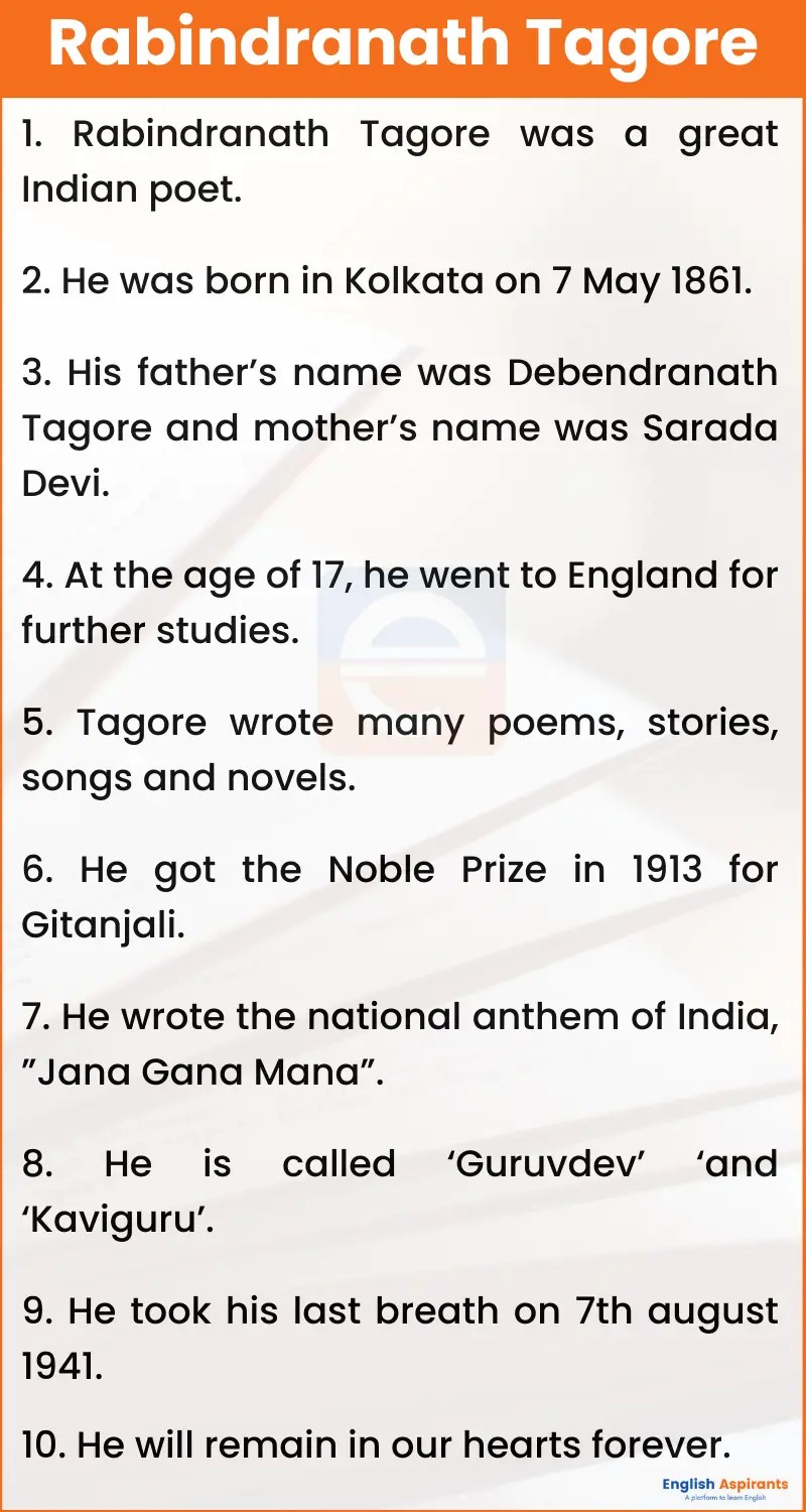 Rabindranath Tagore 10 Lines 10 lines on Rabindranath Tagore