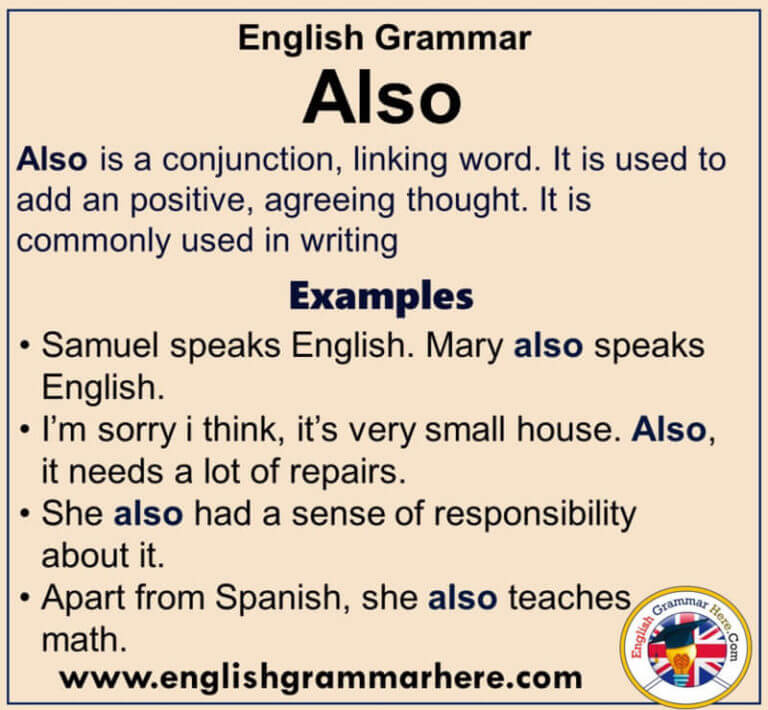 English Grammar Using Also, Definiton and Example Sentences English