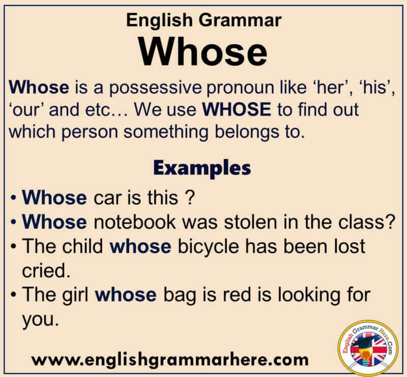 English Grammar Using Whose, Definiton and Example Sentences English Grammar Here