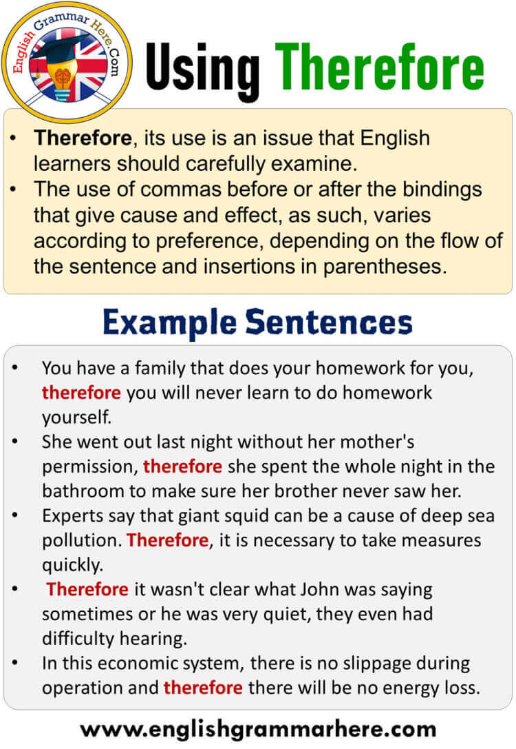 Using Therefore in English, Example Sentences with Therefore English