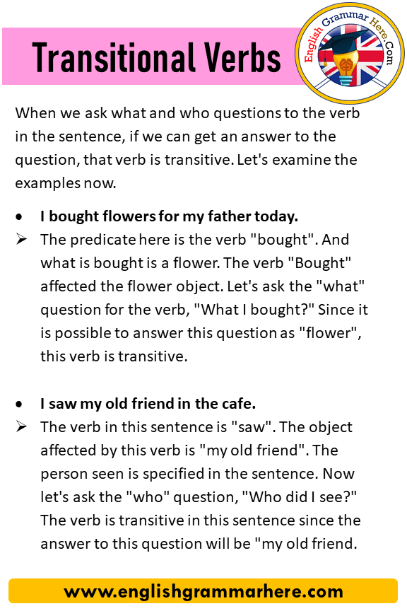 Transitional Verbs, Definition and 20 Example Sentences English