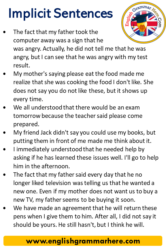 5 Examples of Implicit Sentences English Grammar Here