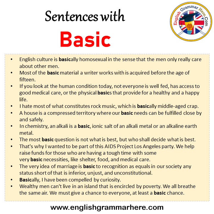 Sentences with Basic, Basic in a Sentence in English, Sentences For