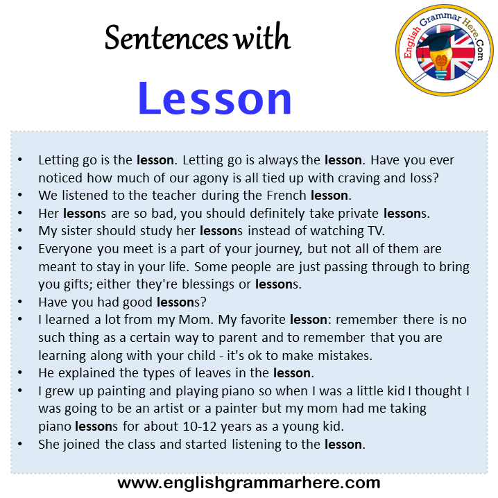 Sentences with Lesson, Lesson in a Sentence in English, Sentences For