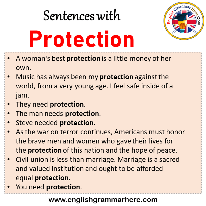 Sentences with Protection, Protection in a Sentence in English, Sentences For Protection