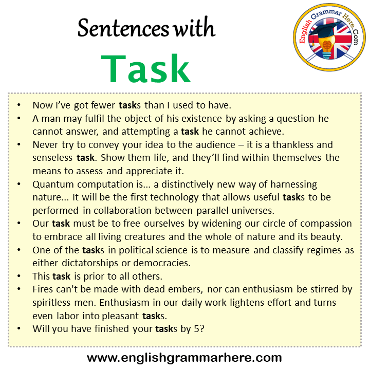 Sentences with Task, Task in a Sentence in English, Sentences For Task