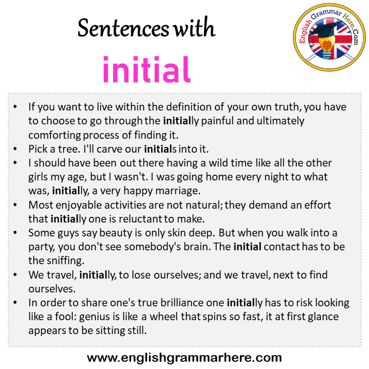 Sentences with initial, initial in a Sentence in English, Sentences For