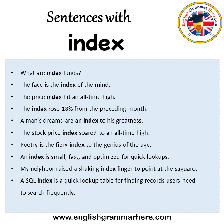 Sentences with index, index in a Sentence in English, Sentences For