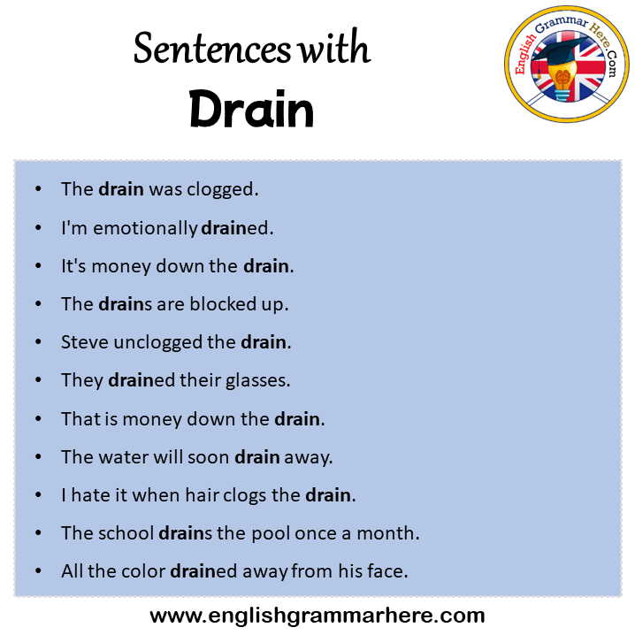 Sentences with Drain, Drain in a Sentence in English, Sentences For Drain English Grammar Here