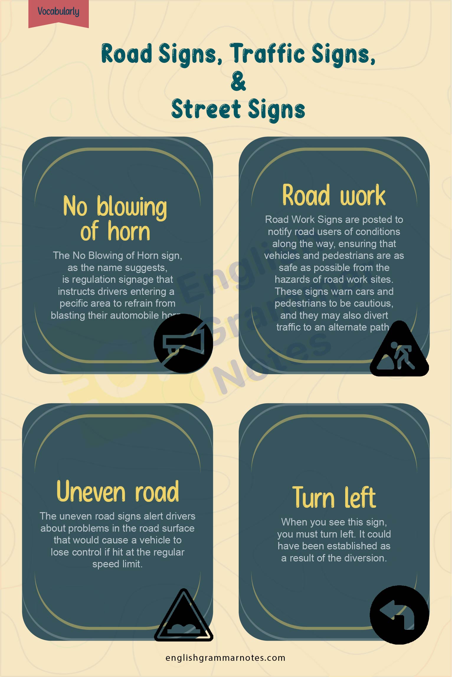 Vocabulary Road Signs List of Road Signs, Traffic Signs, and Street