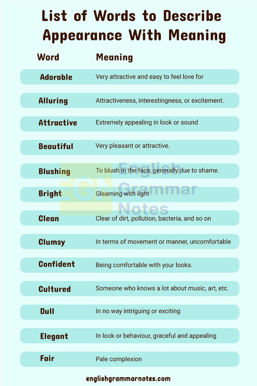 Describing People Appearance List of Words to Describe Appearance
