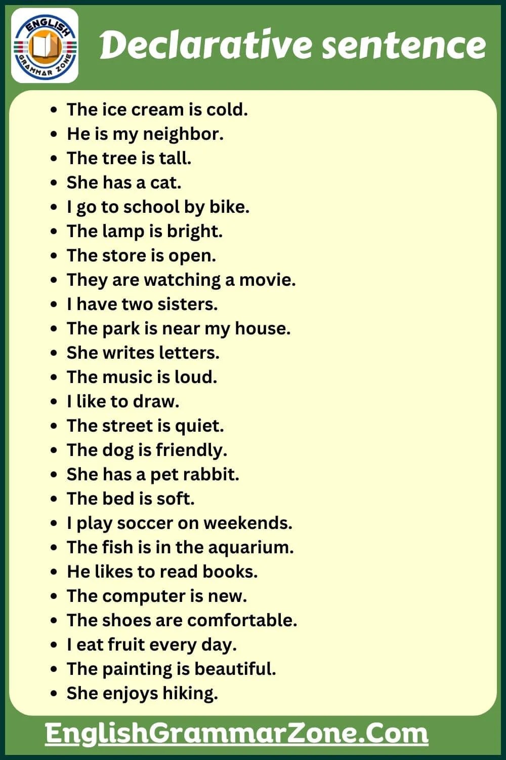 120 Example Of Declarative Sentence In English