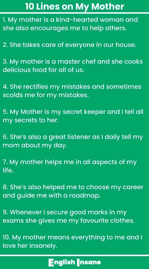 Latest 10 Lines on My Mother English Insane