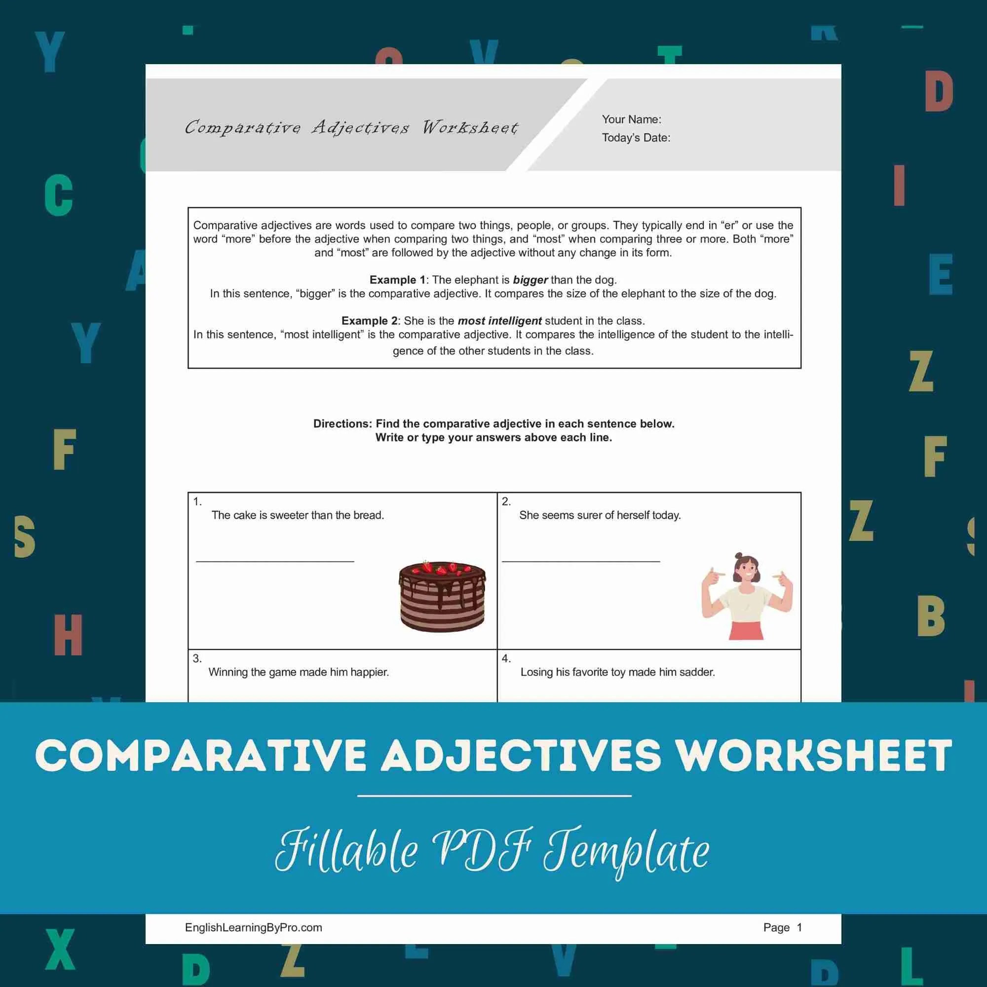 Comparative Adjectives Worksheet (Editable, Fillable, Printable PDF
