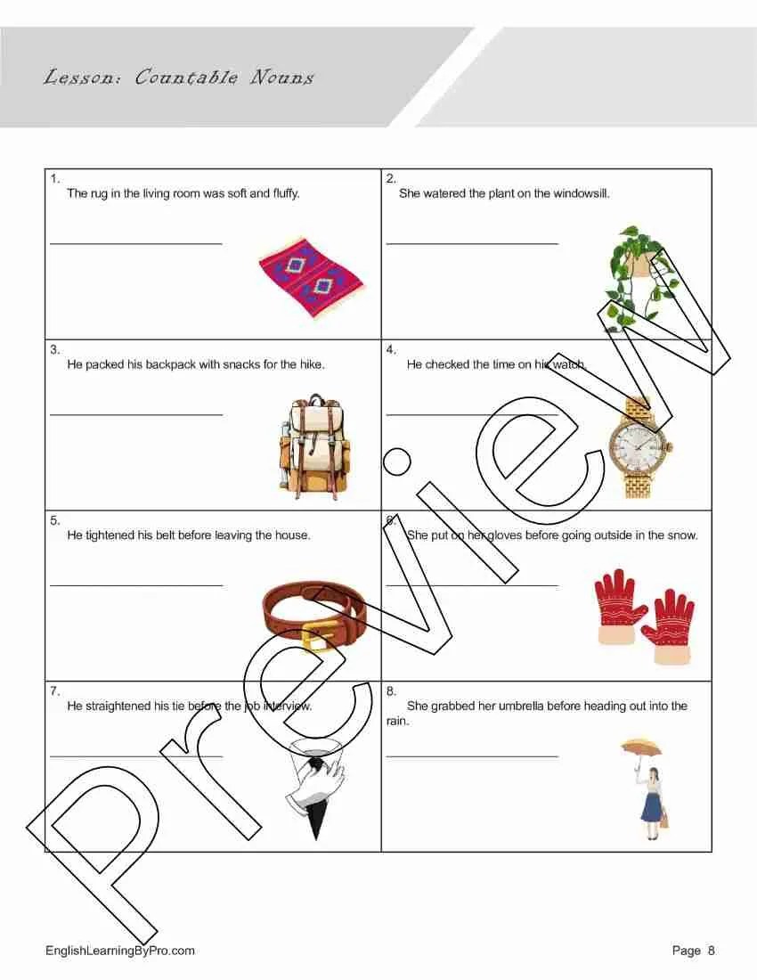Countable Nouns Lesson (Editable, Fillable, Printable PDF