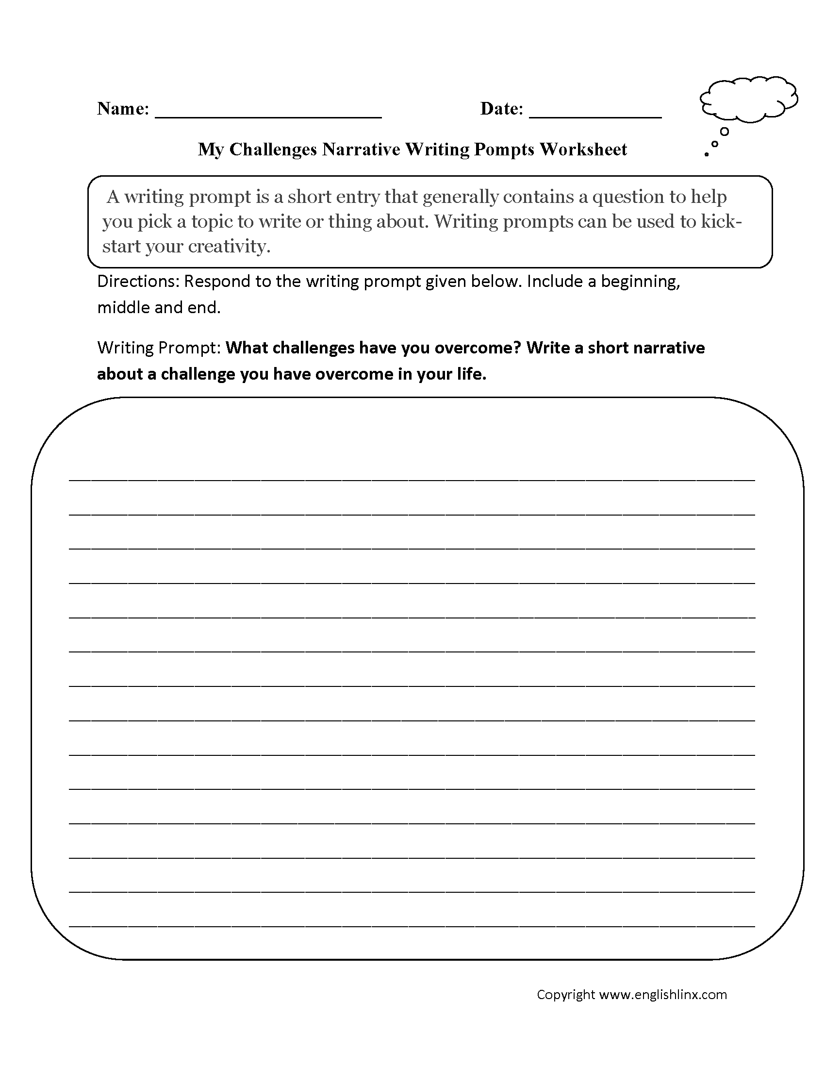 Writing Prompts Worksheets Narrative Writing Prompts Worksheets