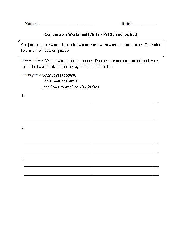 Conjunctions Worksheets Conjunctions Worksheet Writing