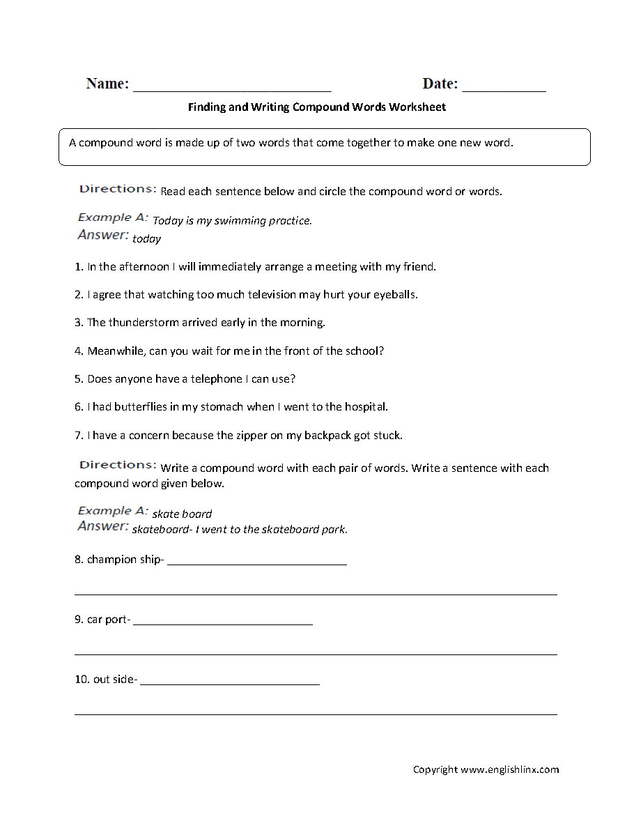 Compound Words Worksheets