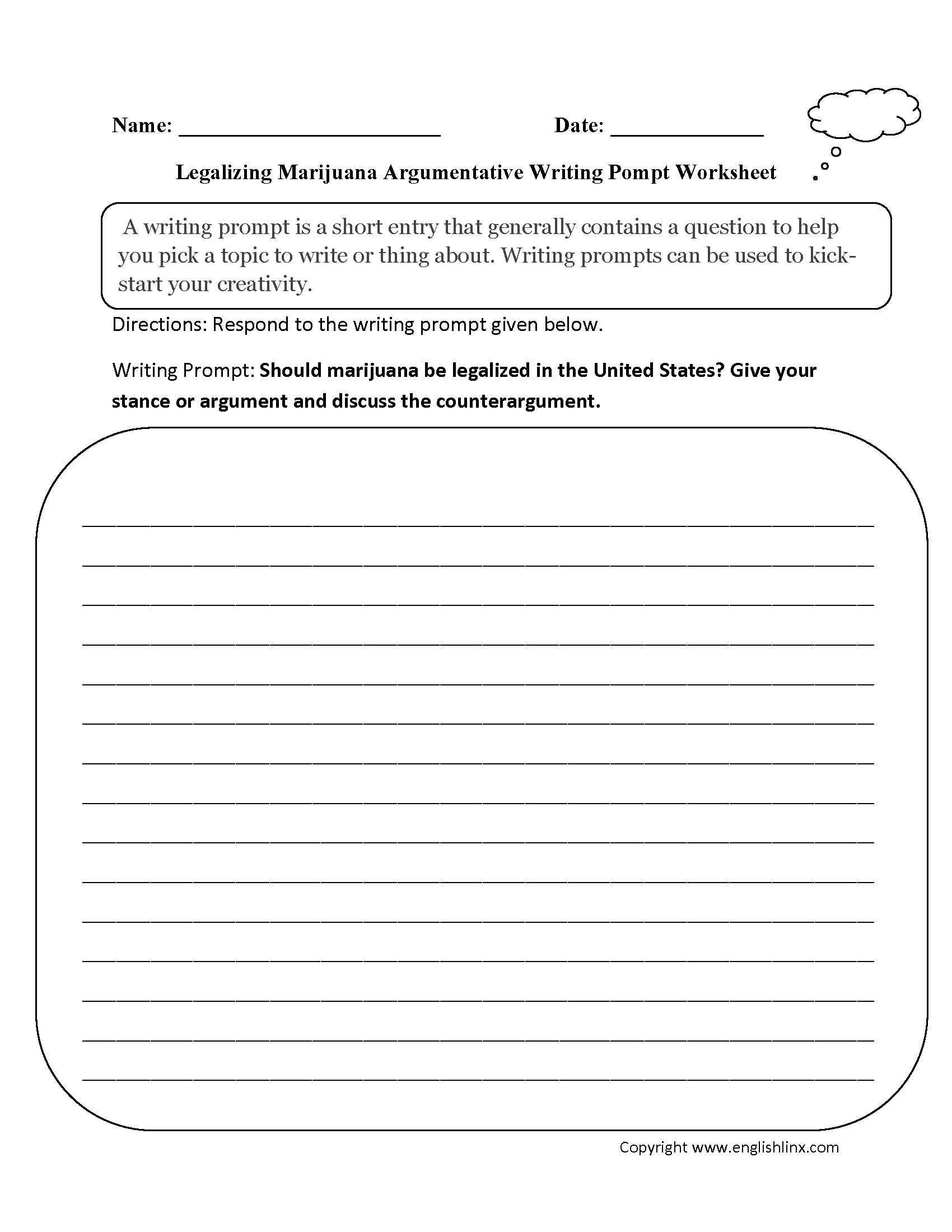 Writing Prompts Worksheets | Argumentative Writing Prompts Worksheets