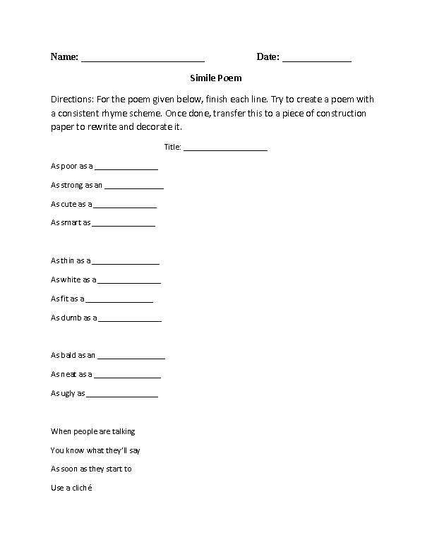 Figures of Speech Worksheets