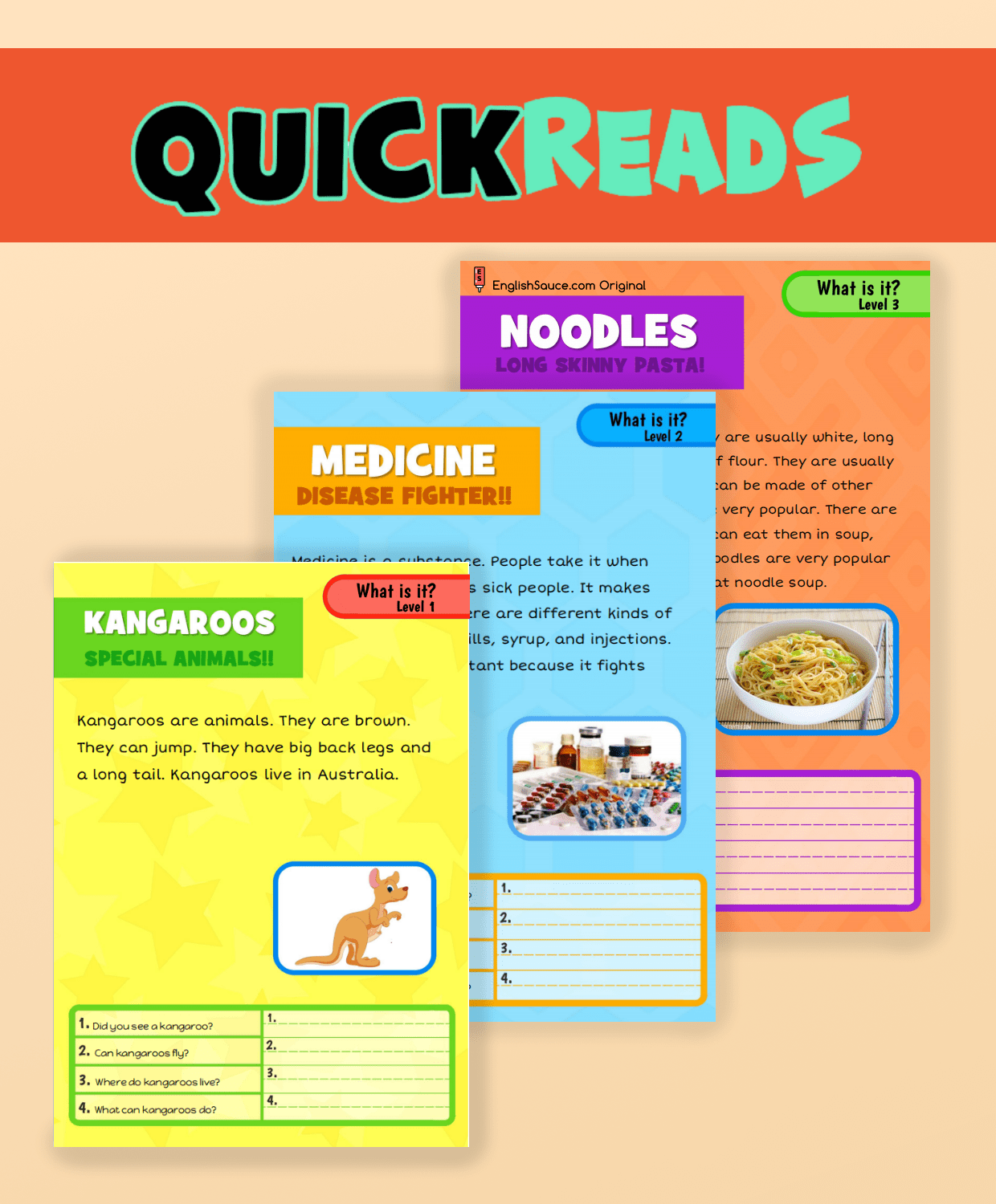 Worksheet Beginner Reading QuickReads Lev 1 Books EnglishSauce