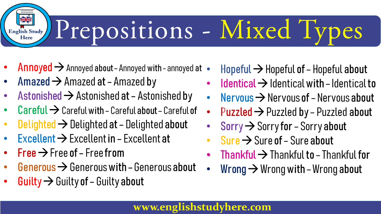Prepositions - Mixed Types - English Study Here