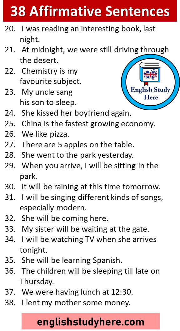 38 Affirmative Sentences Examples in English English Study Here