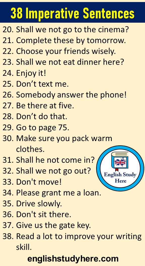 38 Imperative Sentences and Definitions, Examples of