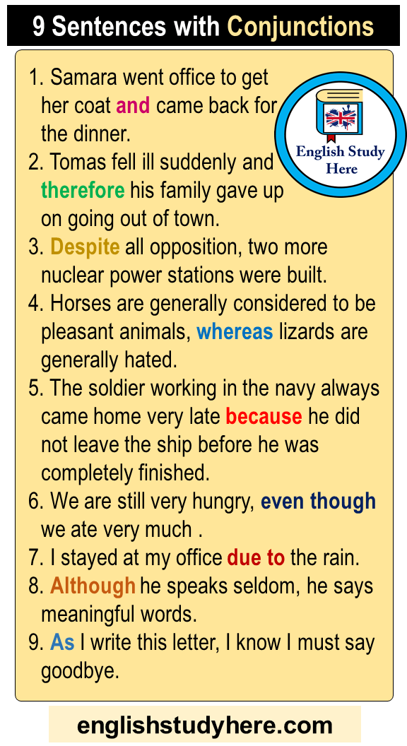 9 Sentences with Conjunctions, Example Sentences with Conjunctions 9 Sentences with Conjunctions, Example Sentences with Conjunctions