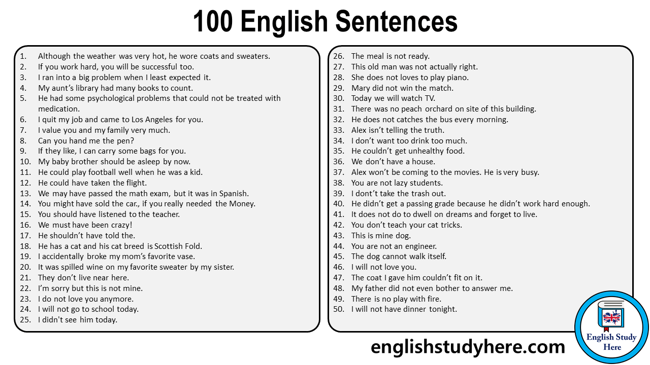 100 English Sentences English Study Here