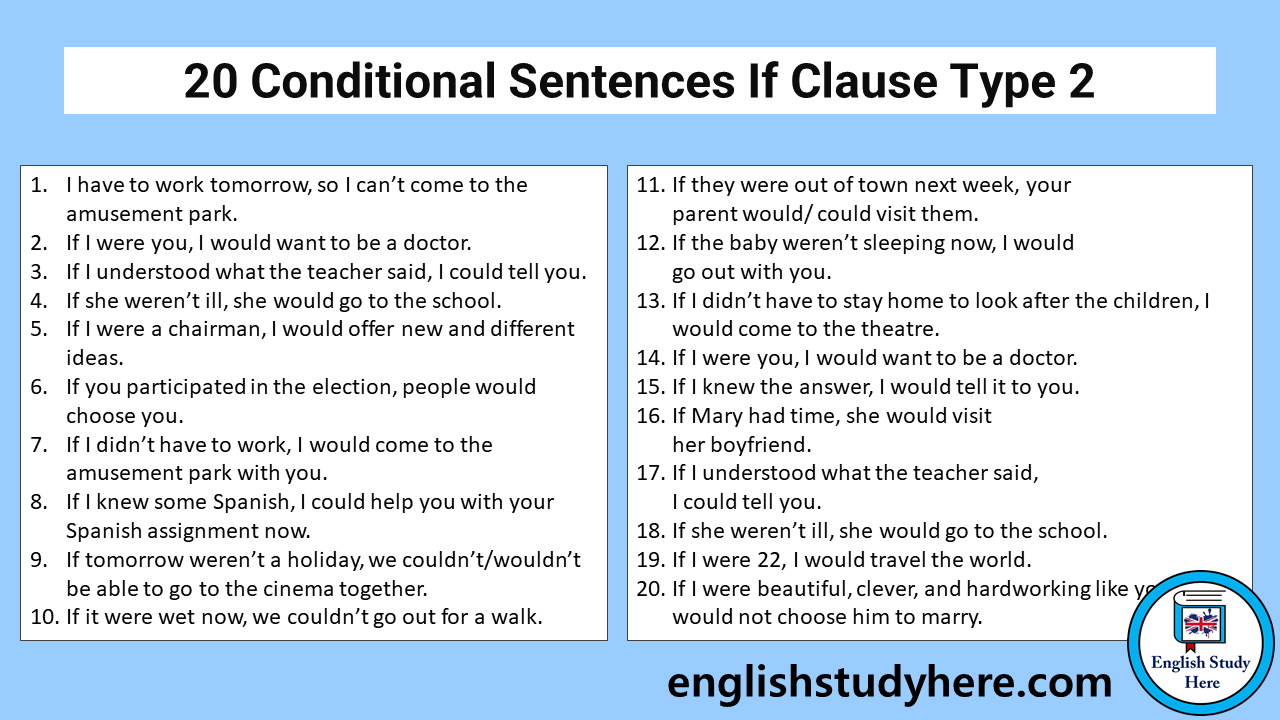 20 Conditional Sentences If Clause Type 2 English Study Here