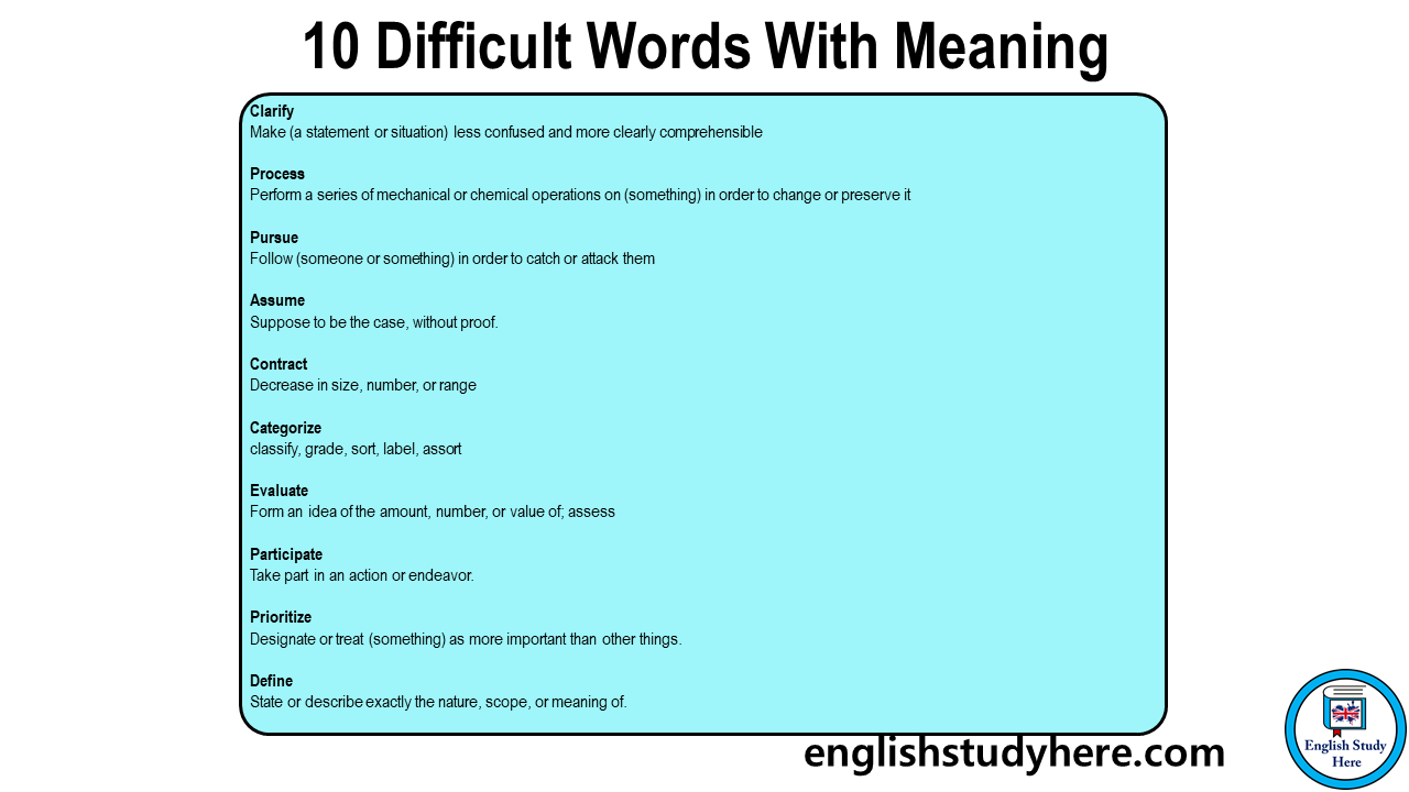 100 Difficult Words With Meaning - English Study Here