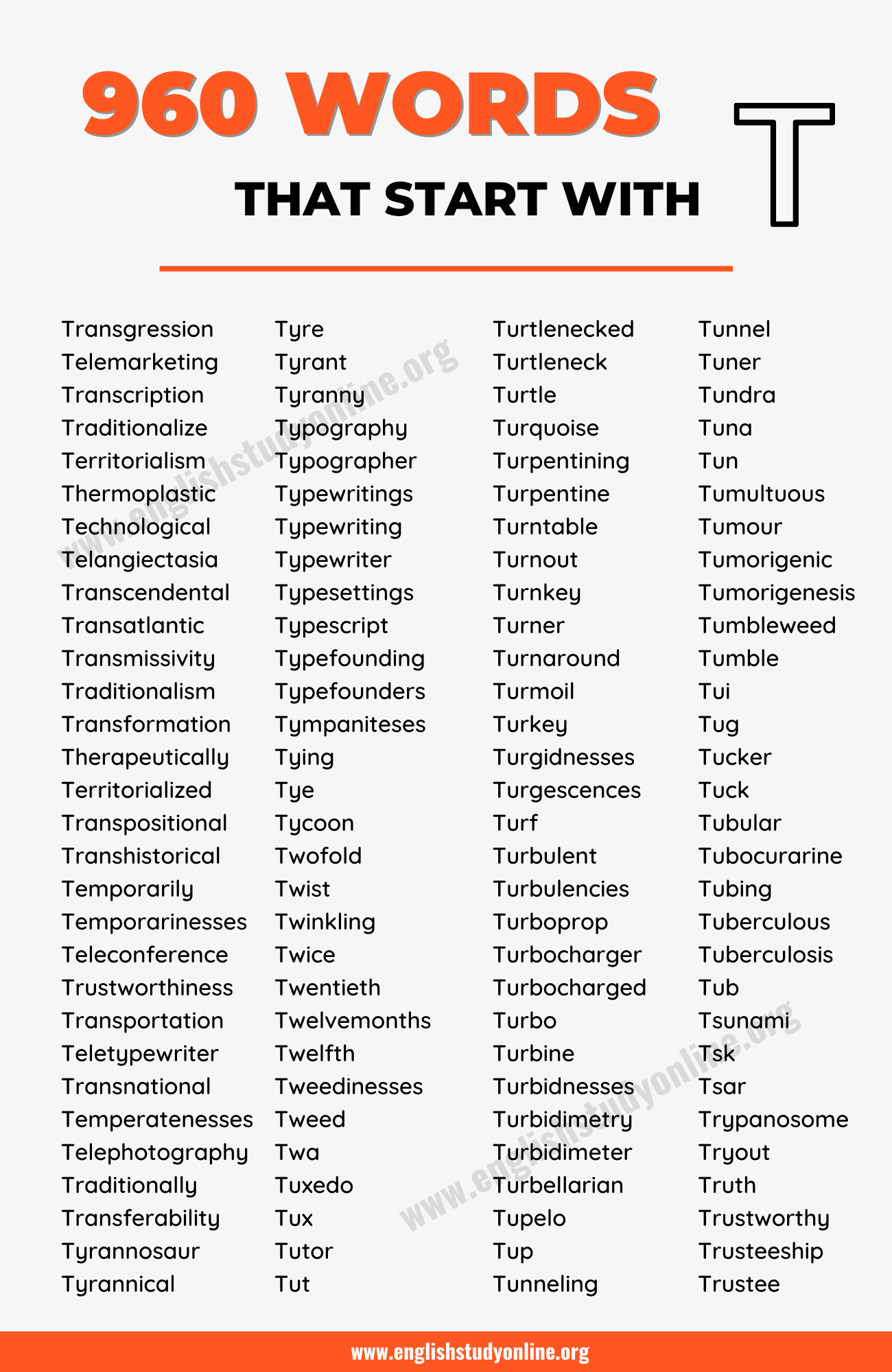1100+ Words that Start with T with Interesting Examples English Study
