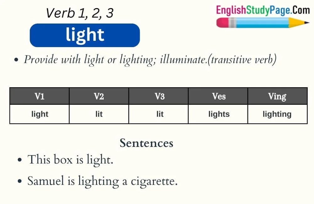 Light Verb 1 2 3, Past and Past Participle Form Tense of Light V1 V2 V3