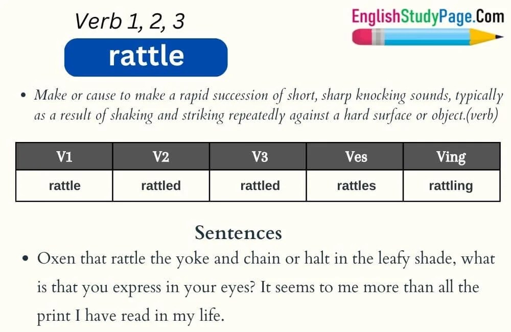 Rattle Verb 1 2 3, Past and Past Participle Form Tense of Rattle V1 V2