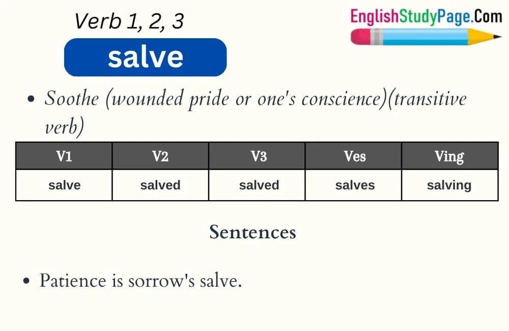 Salve Verb 1 2 3, Past and Past Participle Form Tense of Salve V1 V2 V3