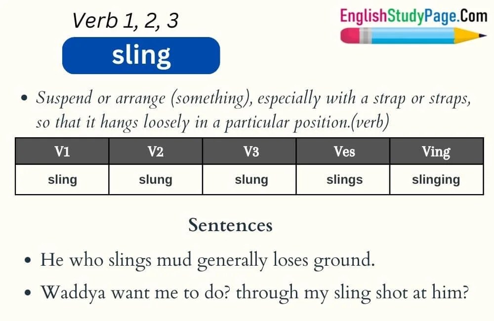 Sling Verb 1 2 3, Past and Past Participle Form Tense of Sling V1 V2 V3