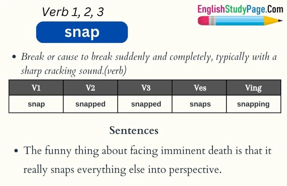 Snap Verb 1 2 3, Past and Past Participle Form Tense of Snap V1 V2 V3