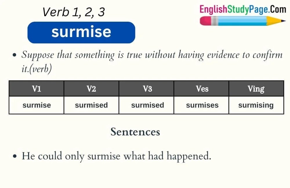Surmise Verb 1 2 3, Past and Past Participle Form Tense of Surmise V1