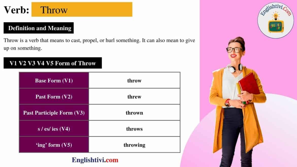 Throw V1 V2 V3 V4 V5 Base Form, Past Simple, Past Participle Form of