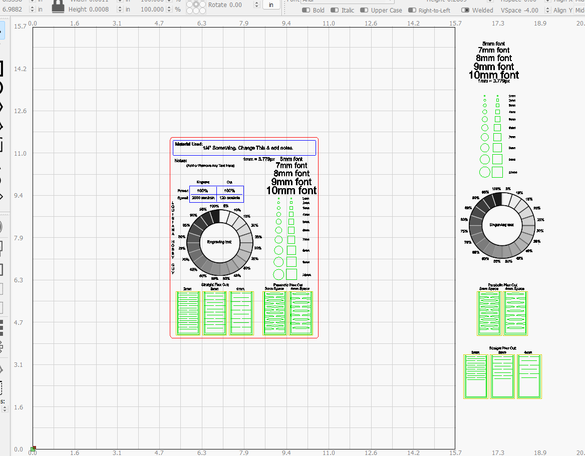 Advanced Universal Test Card for Hobby Lasers Lightburn File
