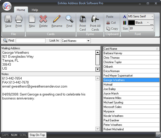 Enhilex Address Book Software Pro full Windows 7 screenshot Windows 7 Download