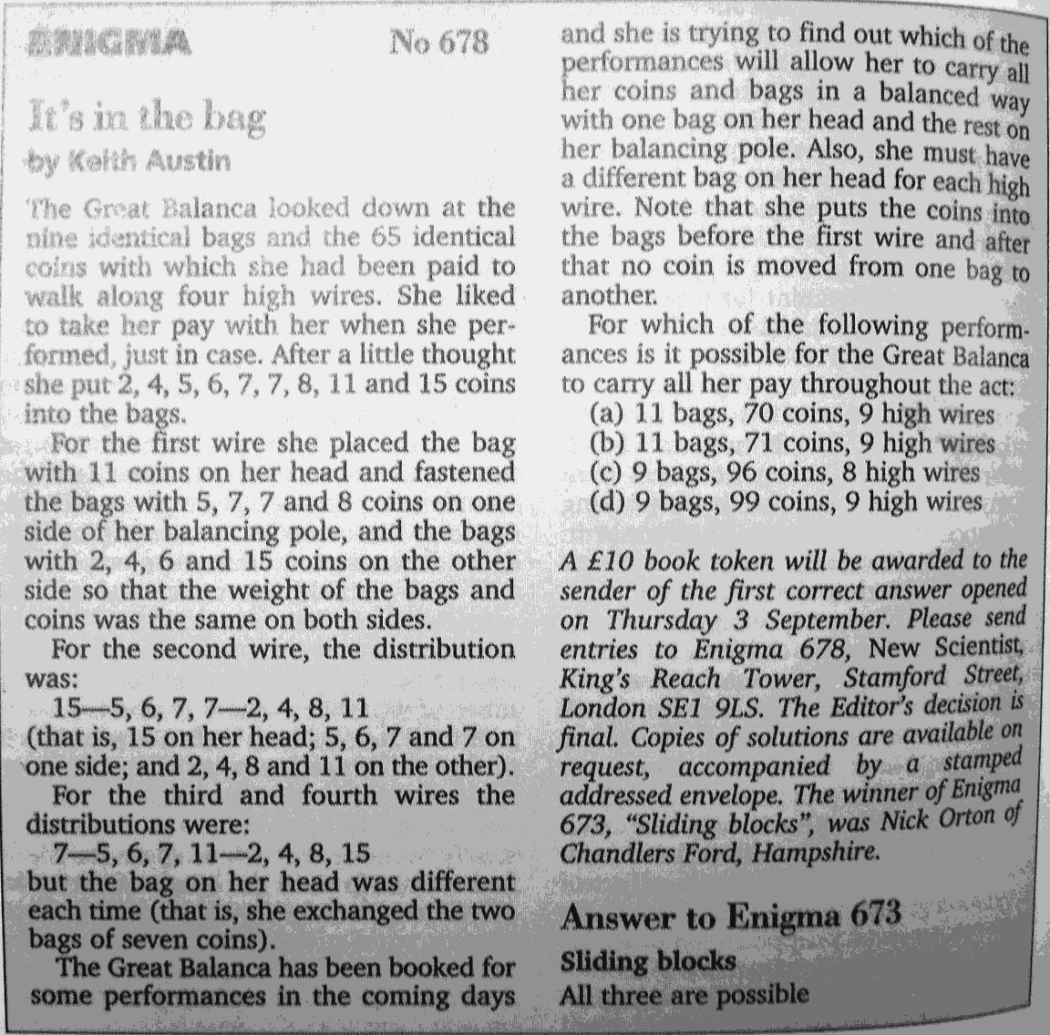 Enigma 678 It’s in the bag Enigmatic Code