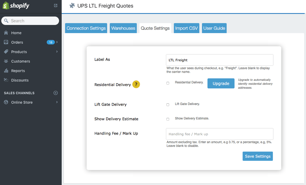 Eniture Technology Shopify / UPS LTL Freight