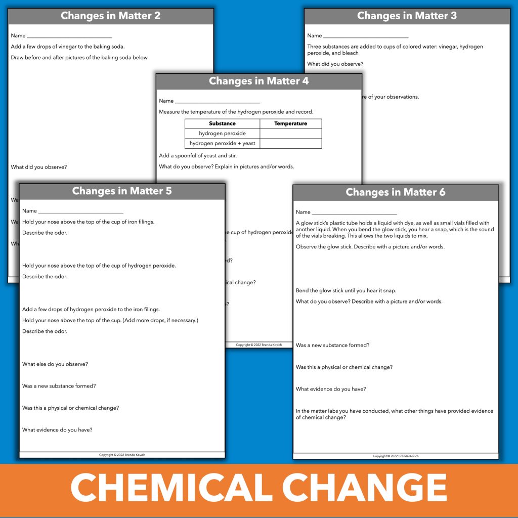 Evidence of Chemical Change Labs Experiments for Kids